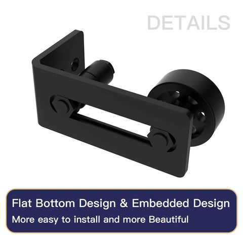 Black 12 Inch Barn Door Handle With Latch And Adjustable Floor Guide Kit, flat bottom design, solid steel, frosted black finish.