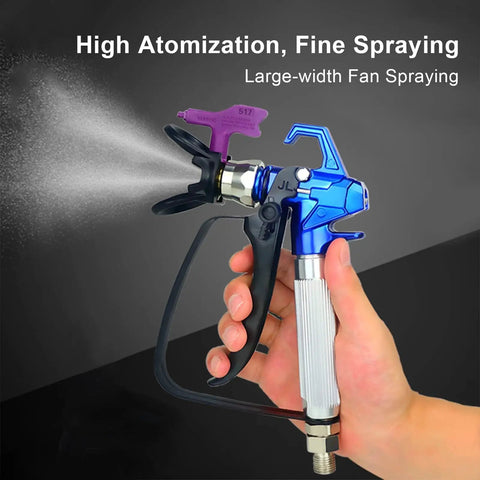 Professional Grade Airless Paint Sprayer Delivering Badass 3600 Psi Output Through A Reversible 517 Nozzle in hand, detailed nozzle view.