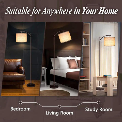Tall Industrial Floor Lamp With LED Bulb 9W 800 Lumens Three Color Temperature 2700K 4000K 5000K Foot Switch Beige Lampshade used in bedroom, living room, and study