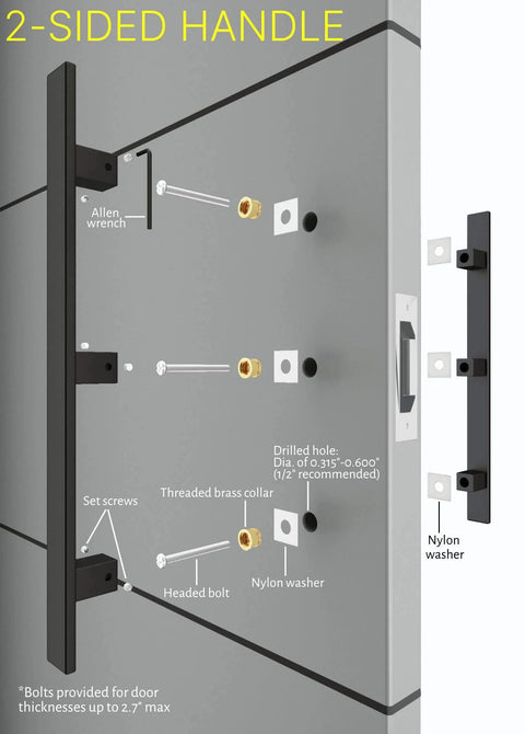 Diagram of 60 Inch Long Modern Matte Black Stainless Steel Door Handles And Front Door Pulls for installation on doors.