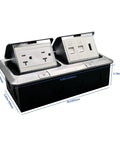 Pop Up Floor Outlet With 1 HDMI And 2 LAN Ports, 2 125V TR Receptacles, Stainless Steel, showing dimensions and duplex cover