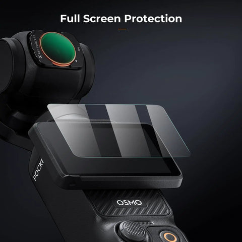 Osmo Pocket 4x3 Magnetic CPL Filter For DJI Osmo Pocket 4x3 Camera, attached to camera, showcasing protective glass screen.