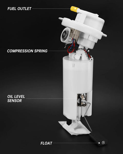 Direct Fit Electric Fuel Pump Module Assembly Replacement For 2004 2005 2006 2007 Chrysler Town And Country Voyager Dodge Caravan Grand Caravan 2.4L 3.3L 3.8L Replaces E7172M SP7172M showing fuel outlet, compression spring, oil level sensor, and float.