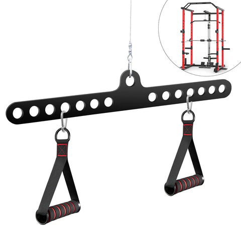 Heavy Duty Steel Cable Machine Attachment Kit With Multi Grip Pull Down Bar For Home Gym Functional Trainer Featuring D Handle And Rope.