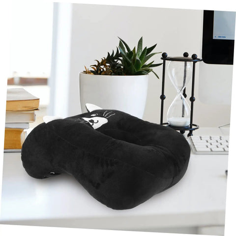 Office Desk Nap Pillow For Easy Naps, Cozy Face Down Cushion resting on white desk with plant and hourglass