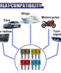 Compatibility of 20 Pack Micro 3 Prong Car Blade Fuses Kit With Clear Window Inserts for cars, ships, motorcycles, and turn signals