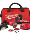 M12 Fuel 3 Inch Compact Cut Off Tool Kit Power Packed For Fast Clean Cuts Up To 20,000 RPM Cordless 24V, bag, battery, and charger