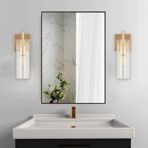 Set of 2 Gold Wall Sconces With Clear Glass Shade, Modern Metal Wall Mount Lamps for Bathroom Vanity, Glam Gold Finish