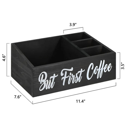 Boss Farmhouse Style Coffee Station Organizer For Countertop with compartments, 11.4x7.6x4.6 inches, rustic wood