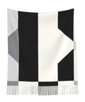 Black And White Piano Grid Long Scarf With Casual Fringe Edge Mega Comfy Winter Shawl Wrap draped showing texture and design.