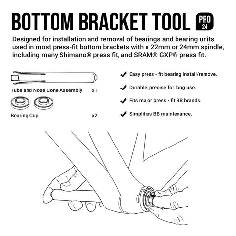 Illustration of Press Fit Bottom Bracket Tool Kit For BB90 BB92 And Internal Bearings Removal And Installation 22 To 24mm ID