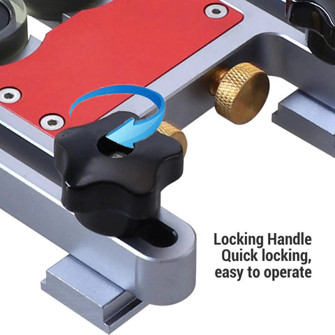 Close-up of locking handle on Pro Grade Table Saw Roller Jig For 30 Mm Sliding Tracks And T Slots Aluminum Alloy