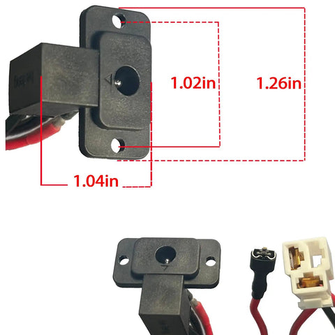 Round Charger Port Kit For Power Wheels Ride On Cars 6V 12V 24V Replacement Parts With 25A Fuse and connector wires shown