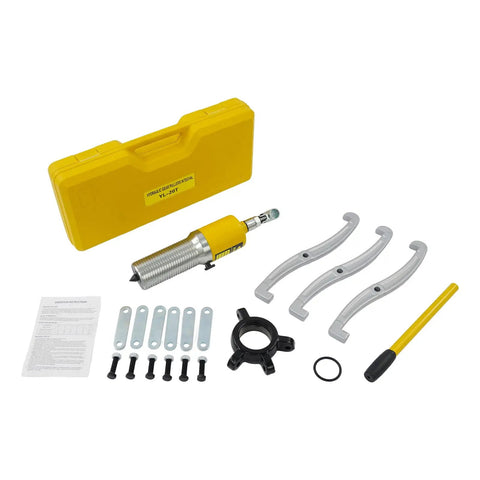 Premium 20 Ton Hydraulic Bearing Puller Kit With 2 3 Jaws Tough Steel Anti Rust Yellow Paint For Mechanics Who Need Raw Power To Extract Stubborn Bearings Smoothly Resists Wear Ensuring Reliable Performance For Daily Garage Grind, shown with case