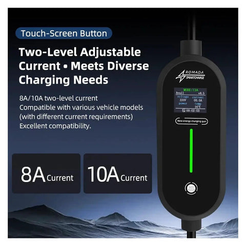 Top Shelf Heavy Duty Portable Ev Charger With Five Meter Cable Type 2 Iec 62196 Connector One Phase 16a And 32a Wallbox Plug For Electric Cars Easy All Night Charging Multi Layer Insulated Copper Wiring touch-screen button with adjustable current settings