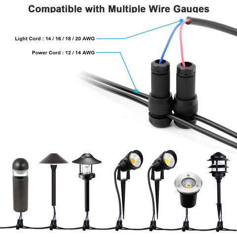 22 Pack Low Voltage Waterproof Landscape Light Cable Connectors 12-20 Gauge Wire Connectors for outdoor path lights