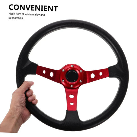 Universal 14 Inch PU Racing Steering Wheel With Horn Button Red Drift Wheel For Car Golf Cart And Drift Simulator Off Road Vehicles Comfortable Grip And Wide Vehicle Compatibility