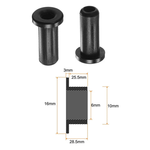 Four Pack Flanged Sleeve Bearings Nylon Bushings For Shaft 6mm Bore 10mm OD 28.5mm Length Self Lubricating Black With Good Load Capacity