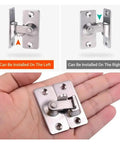 Heavy Duty Toggle Latch Bolt for 90 Degree Steel Cabinet Fastener shown left and right installation options in hand