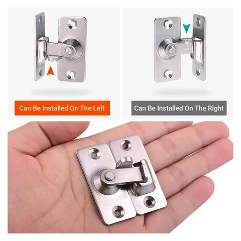 Heavy Duty Toggle Latch Bolt for 90 Degree Steel Cabinet Fastener shown left and right installation options in hand