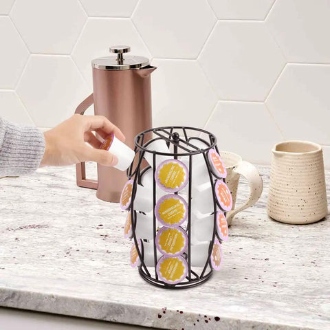 Rotating K Cup Holder Carousel For Countertop Holds 20 Coffee Pods Coffee Pod Organizer Stand No Fuss Pod Label Display Black