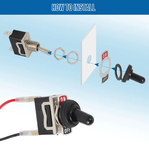 Installation diagram of Fuse Bypass Switch Kit For ATM Mini-Fuse Towed Vehicles with beefed up rocker toggle switch and boot.