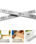 Two Pack 14 Inch Stainless Steel Drawer Slides Full Extension With Ball Bearing For Kitchen Cabinets Home And Office Desk Drawers Replacement Rails Durable Hardware For Long Lasting Performance With Smooth Silent Glide Beefy Build shown with assembly setup