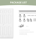 48 By 80 Inch Raised Textured Six Panel Bypass Hollow Core White Primed Sliding Closet Door With All In One Track Hardware Kit components
