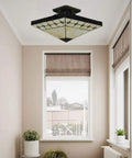 Tiffany Style Two Light Craftsman Semi Flush Ceiling Light With Antique Art Glass Shade In Beige in modern room
