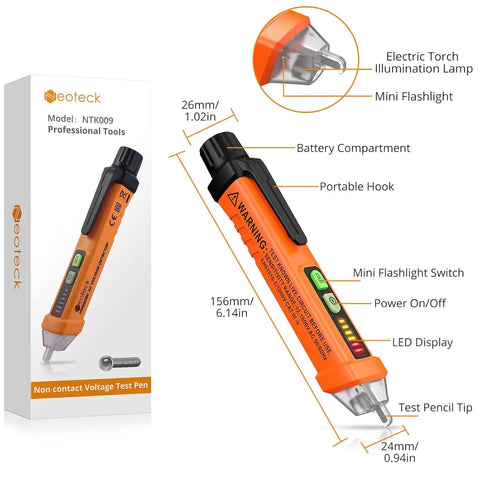 Non Contact AC Voltage Tester Pen 12 To 1000V With LED Flashlight And Audible Buzzer For Live Or Neutral Wire Detection packaging