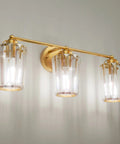 3 Light Gold Vanity Light Fixture For Bathroom With Crystal Accents Over Mirror, Dimmable E26 Sockets, Modern Gold Bath Lighting Upgrade