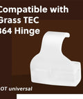 Cabinet Restrictor Clips For Grass TEC 864 Hinges Snap In Hinge Stops Door Open Limiter shown in white plastic.