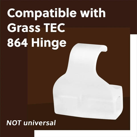 Cabinet Restrictor Clips For Grass TEC 864 Hinges Snap In Hinge Stops Door Open Limiter shown in white plastic.