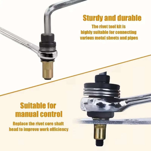 Must Have 7 Pcs Head Rivet Nut Tool Kit M3 To M12 Drop Resistant Manual Or Drill Style Heavy Duty Fastener Installer For Cars And Furniture DIY Jobs, manual tool close-up