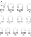 Chart of 13 sizes in Heavy Duty Stainless Steel E Circlip Snap Ring Set All In One 400 Pcs, labeled M1.5 to M15.
