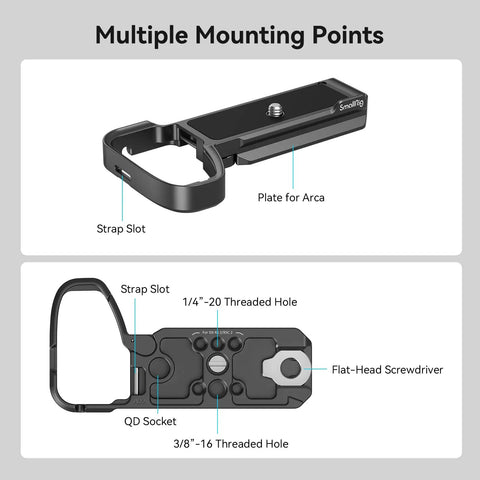 Baseplate For Sony Alpha 6700 With Built In Arca Quick Release Plate And Bottom Mount, top and bottom view with threaded holes