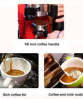 Next Level Red Semi Automatic Espresso Machine And Coffee Maker Boasting A Bright Led Screen Hot Steam Frother And A Sweet One Point Seven Liter Water Tank For Fire Shots with 58 mm coffee handle and rich coffee.