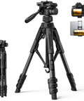 Go To Camera Tripod With Rapid Leg Deployment For DSLR, iPhone And GoPro, 67 Inch Adjustable Stand, 17.6 Lbs Max Load, shown with devices