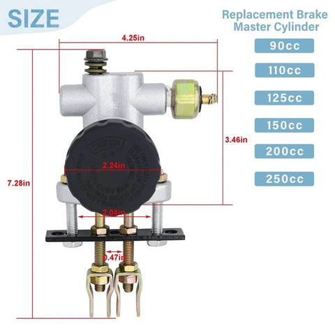 Go Kart Hydraulic Brake Master Cylinder Universal Fit For 90cc To 250cc ATV Buggy Quad With Pro Grade Aluminum Build, size dimensions