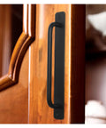 2 Pack Black Aluminum Barn Door Pull Handles 21.2 cm Long, Rustproof Metal With Smooth Edges on wooden cabinet door