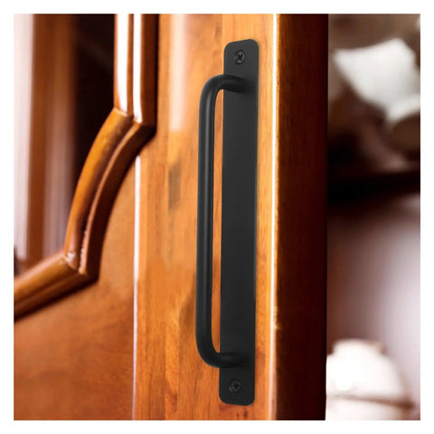 2 Pack Black Aluminum Barn Door Pull Handles 21.2 cm Long, Rustproof Metal With Smooth Edges on wooden cabinet door