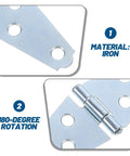 Close-up of 4 inch silver T strap hinge material, showing iron construction and 180-degree rotation for easy use. Set Of 6 Heavy Duty 4 Inch Silver T Strap Hinges For Barn Gates And Exterior Doors Premium Steel Build With Mounting Screws Knockout Grip For Everyday Swings.