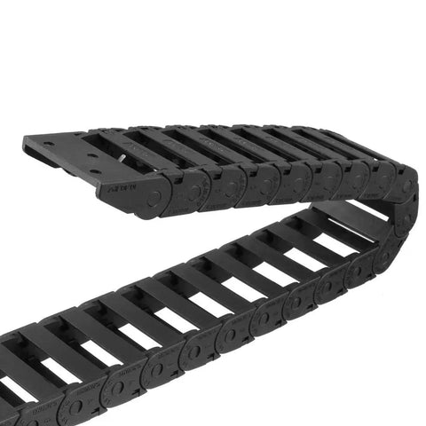 Open Type Drag Chain Cable Carrier with end connectors, 10x30mm, 1 meter, plastic cable guide for CNC router machines and robotic arms.