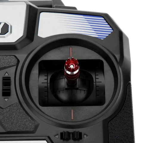 Close-up of Rock Solid 2.4GHz AFHDS 2A 4CH RC Transmitter control knob, black casing, designed for helicopters and gliders.