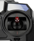 Close-up of control joystick on 4 Channel 2.4 GHz AFHDS 2A RC Radio Transmitter for fixed wing planes, helicopters, and gliders.
