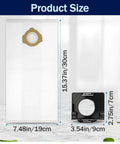 Heavy Duty Fleece Dust Bags 9 Pack Compatible With Milwaukee M12 And M18 Cordless Packout Shop Vac size dimensions displayed on a white background.