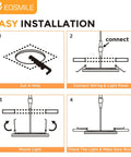 Installation guide for EOSMILE 3 Inch White LED Recessed Lighting with Night Light, 6 Pack showing a step-by-step process.