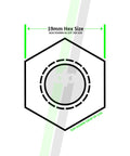 Diagram showing 19mm hex size for Jaguar 20 Chrome Mag Seat Lug Nut Set Fits S Type X Type F Type XF XJ XK R Mag Shank OEM Style M12x1.50 Thread Replaces C2C35294 W0133-1940758 Durable Wheel Hardware For Factory Aluminum Wheels
