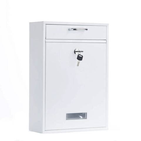Wall Mounted Locking Vertical Dropbox Mailbox White Finish Large Safe And Secure Steel Construction Heavy Duty Porch Pirate Safe