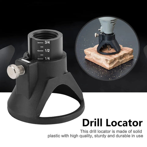 Heavy Duty Drill Locator Tool Attachment With Precision Positioner For Accurate Punching And Drilling Alignment On Electric Grinders showing solid plastic construction and adjustable depth settings.